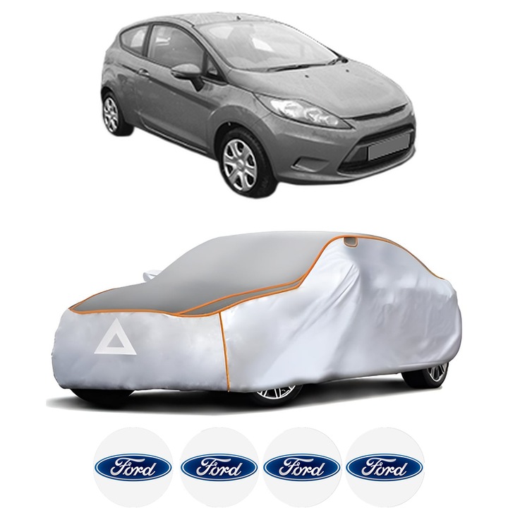 Husa Prelata Antigrindina Auto FORD FIESTA VI (CB1, CCN) din 2008-2018, Protectie auto contra intemperiilor la grindina, Waterproof, 4x Stickere auto FORD
