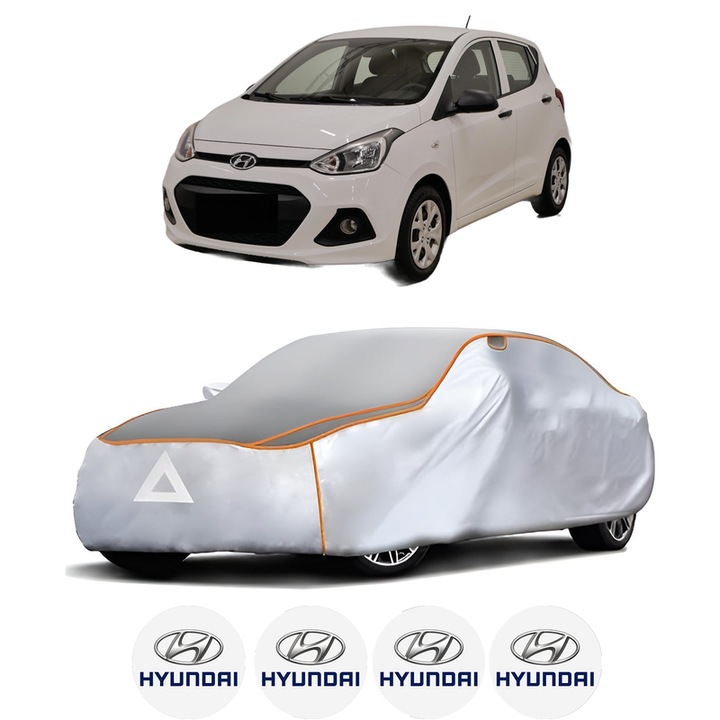 Husa Prelata Antigrindina Auto HYUNDAI i10 II Saloon din 2015, Protectie auto contra intemperiilor la grindina, Waterproof, 4x Stickere auto HYUNDAI