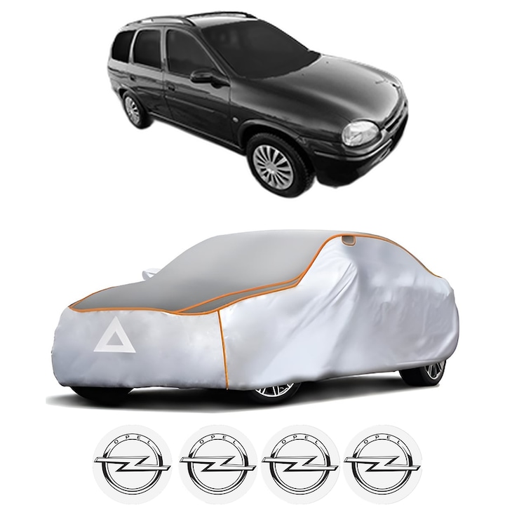 Husa Prelata Antigrindina Auto OPEL CORSA B Estate (S93) din 1999-2002, Protectie auto contra intemperiilor la grindina, Waterproof, 4x Stickere auto OPEL