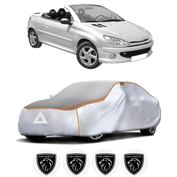 Husa Prelata Antigrindina Auto PEUGEOT 206 CC (2D) din 2000-2007, Protectie auto contra intemperiilor la grindina, Waterproof, 4x Stickere auto PEUGEOT