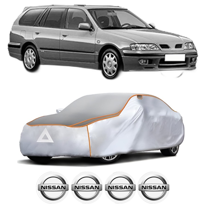 Husa Prelata Antigrindina Auto NISSAN PRIMERA Hatchback (P10) din 1990-1996, Protectie auto contra intemperiilor la grindina, Waterproof, 4x Stickere auto NISSAN