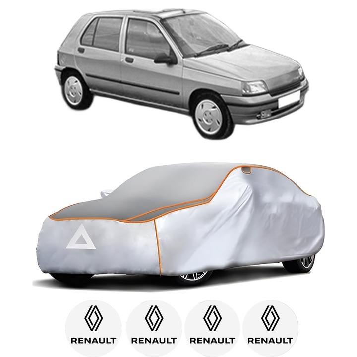 Husa Prelata Antigrindina Auto RENAULT CLIO I (B/C57_, 5/357_) din 1990-1999, Protectie auto contra intemperiilor la grindina, Waterproof, 4x Stickere auto RENAULT