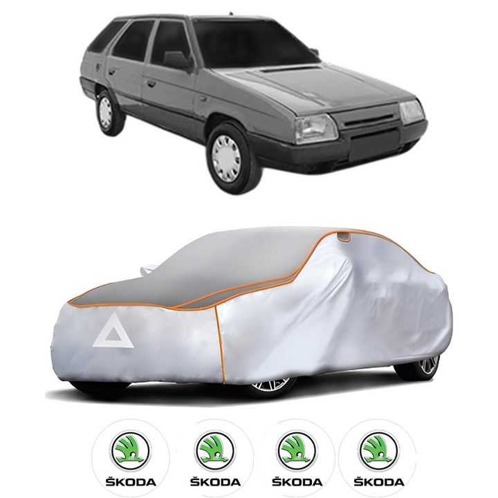 Husa Prelata Antigrindina Auto SKODA FAVORIT Estate Van (785) din 1989-1995, Protectie auto contra intemperiilor la grindina, Waterproof, 4x Stickere auto SKODA