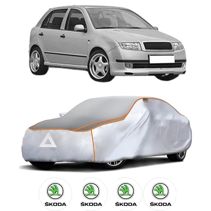 Husa Prelata Antigrindina Auto SKODA FABIA I (6Y2) din 1999-2008, Protectie auto contra intemperiilor la grindina, Waterproof, 4x Stickere auto SKODA