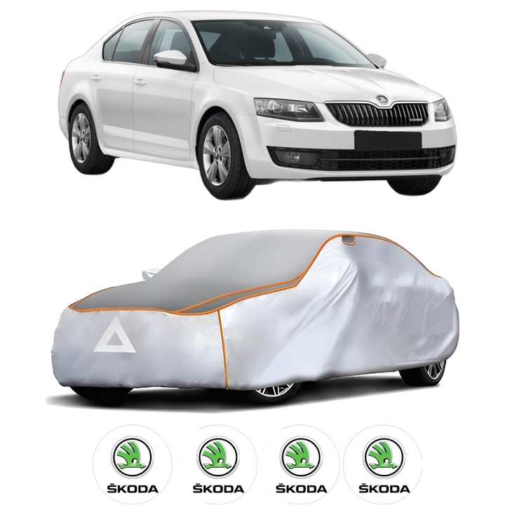 Husa Prelata Antigrindina Auto SKODA OCTAVIA III (5E3, NL3, NR3) din 2012-2020, Protectie auto contra intemperiilor la grindina, Waterproof, 4x Stickere auto SKODA