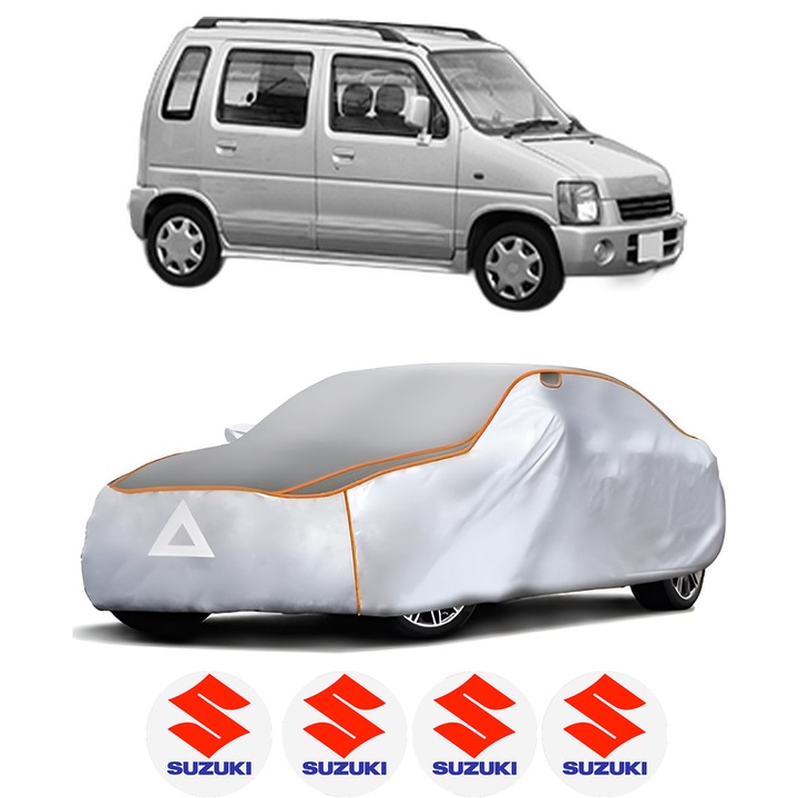 Husa Prelata Antigrindina Auto SUZUKI WAGON R+ Hatchback (EM) din 1998-2000, Protectie auto contra intemperiilor la grindina, Waterproof, 4x Stickere auto SUZUKI