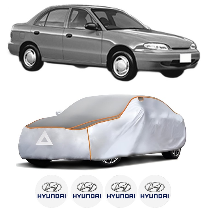 Husa Prelata Antigrindina Auto HYUNDAI ACCENT Saloon (X-3) din 1994-2000, Protectie auto contra intemperiilor la grindina, Waterproof, 4x Stickere auto HYUNDAI