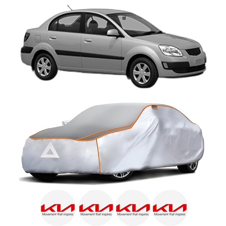 Husa Prelata Antigrindina Auto KIA RIO II Saloon (JB) din 2005-2011, Protectie auto contra intemperiilor la grindina, Waterproof, 4x Stickere auto KIA