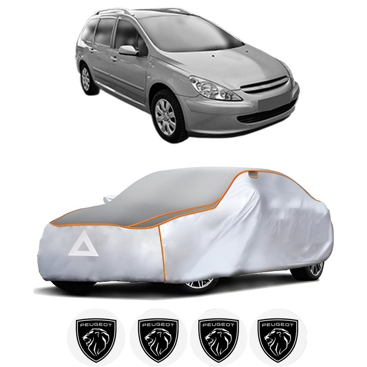 Husa Prelata Antigrindina Auto PEUGEOT 307 SW Estate Van (3E_, 3H_) din 2003-2009, Protectie auto contra intemperiilor la grindina, Waterproof, 4x Stickere auto PEUGEOT
