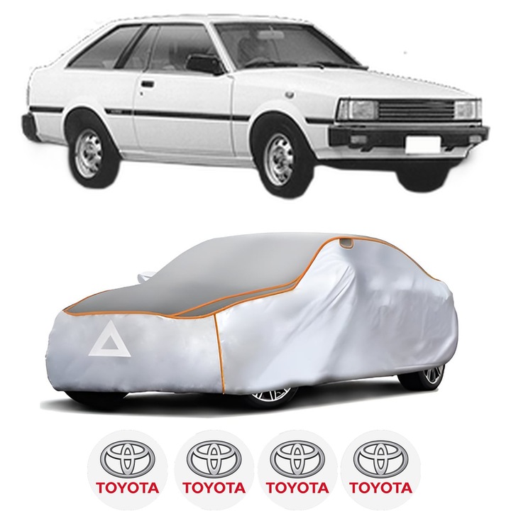 Husa Prelata Antigrindina Auto TOYOTA COROLLA Hatchback (_E7_) din 1979-1983, Protectie auto contra intemperiilor la grindina, Waterproof, 4x Stickere auto TOYOTA