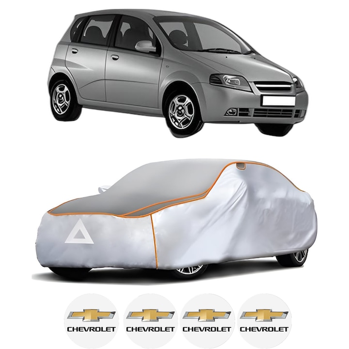 Husa Prelata Antigrindina Auto CHEVROLET AVEO / KALOS Hatchback (T200) din 2003-2008, Protectie auto contra intemperiilor la grindina, Waterproof, 4x Stickere auto CHEVROLET