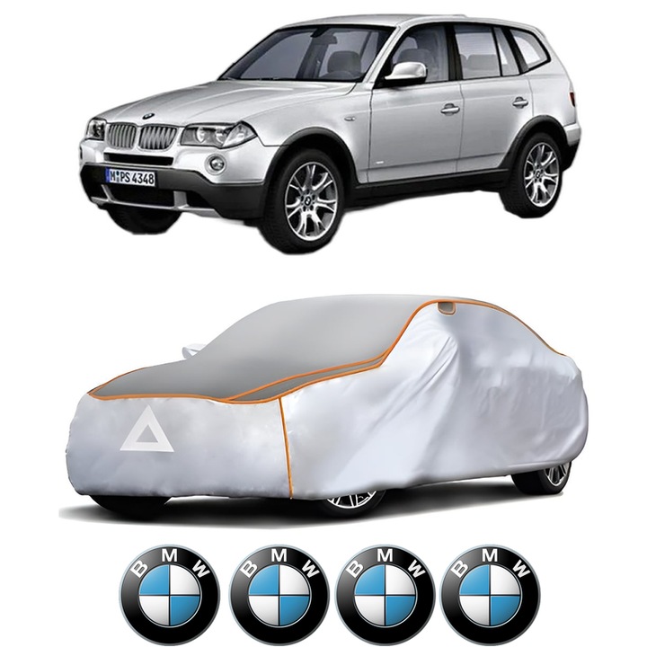 Husa Prelata Antigrindina Auto BMW Seria X3 (E83) din 2003-2011, Protectie auto contra intemperiilor la grindina, Waterproof, 4x Stickere auto BMW