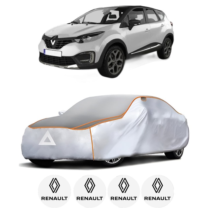 Husa Prelata Antigrindina Auto RENAULT CAPTUR I (J5_, H5_) din 2013-2018, Protectie auto contra intemperiilor la grindina, Waterproof, 4x Stickere auto RENAULT