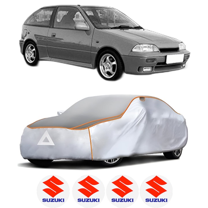 Husa Prelata Antigrindina Auto SUZUKI SWIFT II Hatchback (EA, MA) din 1989-2005, Protectie auto contra intemperiilor la grindina, Waterproof, 4x Stickere auto SUZUKI