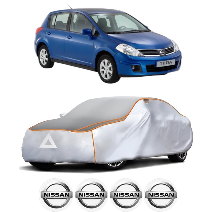Husa Prelata Antigrindina Auto NISSAN TIIDA Hatchback (C11) din 2004-2013, Protectie auto contra intemperiilor la grindina, Waterproof, 4x Stickere auto NISSAN