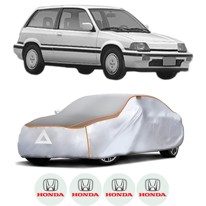 Husa Prelata Antigrindina Auto HONDA CIVIC III Hatchback (AL, AJ, AG, AH) din 1983-1987, Protectie auto contra intemperiilor la grindina, Waterproof, 4x Stickere auto HONDA