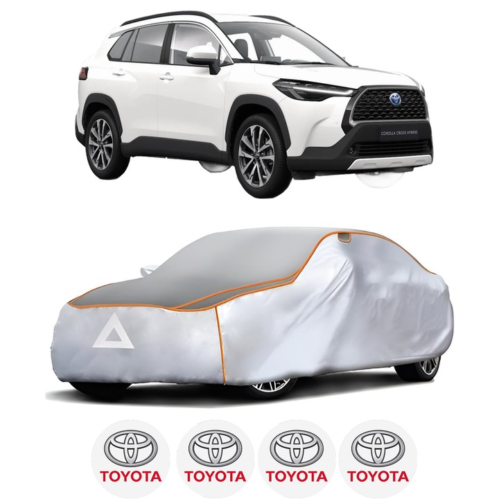 Husa Prelata Antigrindina Auto TOYOTA COROLLA CROSS (ZVG1_, ZSG1_, MXGH1_, MXGA1_) din 2022-2023, Protectie auto contra intemperiilor la grindina, Waterproof, 4x Stickere auto TOYOTA
