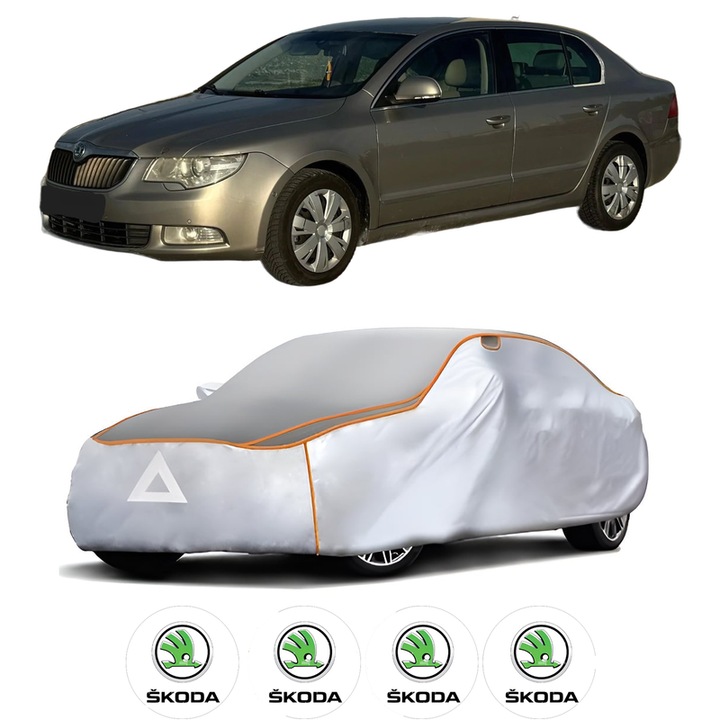 Husa Prelata Antigrindina Auto SKODA SUPERB II Estate (3T5) din 2009-2015, Protectie auto contra intemperiilor la grindina, Waterproof, 4x Stickere auto SKODA
