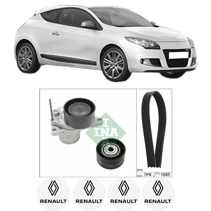 Set kit distributie RENAULT MEGANE III Coupe (DZ0/1_) 1.6 dCi (DZ00, DZ12, DZ2A, DZ13) din 2011-2015 KW 96 CP 130 CMC 1598, Auto, INA, 4 Stickere auto cu RENAULT