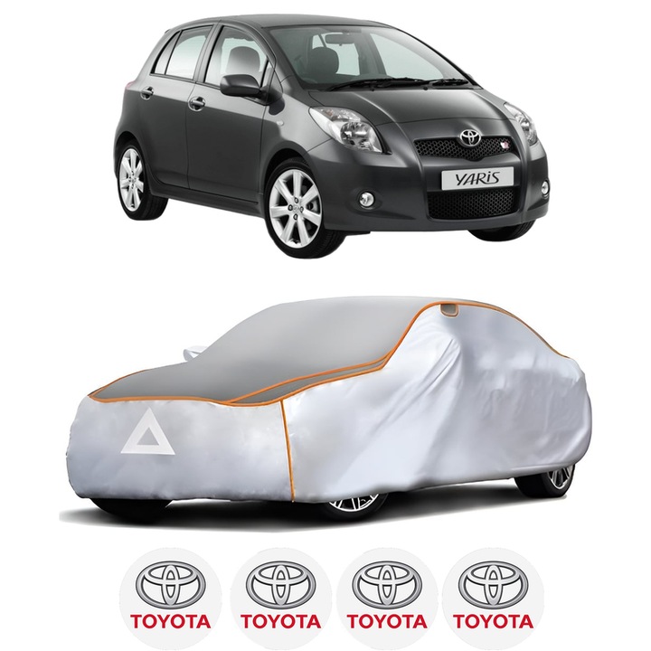 Husa Prelata Antigrindina Auto TOYOTA YARIS (_P9_) din 2005-2014, Protectie auto contra intemperiilor la grindina, Waterproof, 4x Stickere auto TOYOTA
