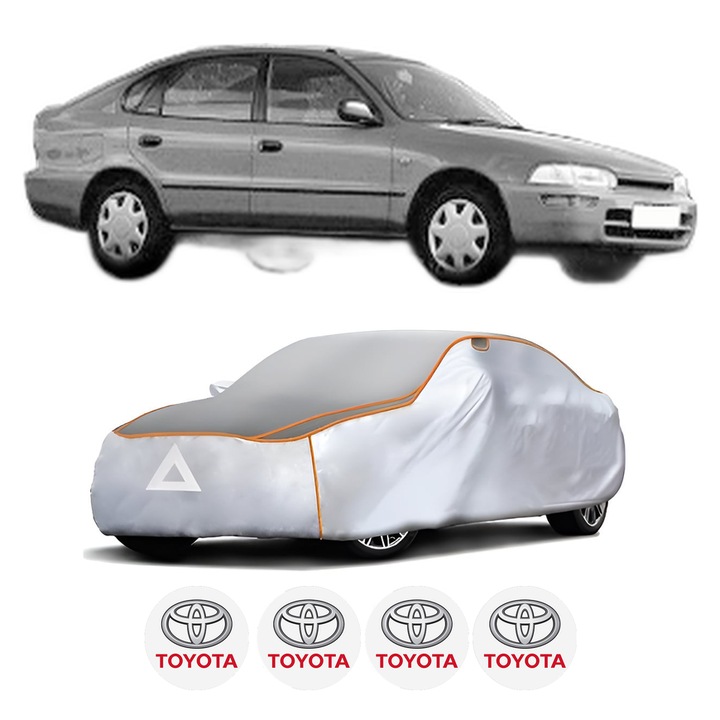 Husa Prelata Antigrindina Auto TOYOTA COROLLA Liftback (_E10_) din 1992-1997, Protectie auto contra intemperiilor la grindina, Waterproof, 4x Stickere auto TOYOTA