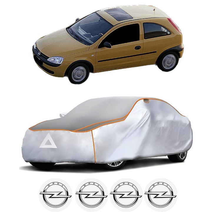 Husa Prelata Antigrindina Auto OPEL CORSA C (X01) din 2000-2009, Protectie auto contra intemperiilor la grindina, Waterproof, 4x Stickere auto OPEL