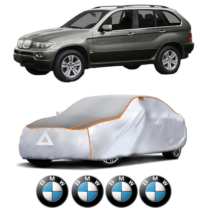 Husa Prelata Antigrindina Auto BMW Seria X5 (E53) din 2000-2006, Protectie auto contra intemperiilor la grindina, Waterproof, 4x Stickere auto BMW