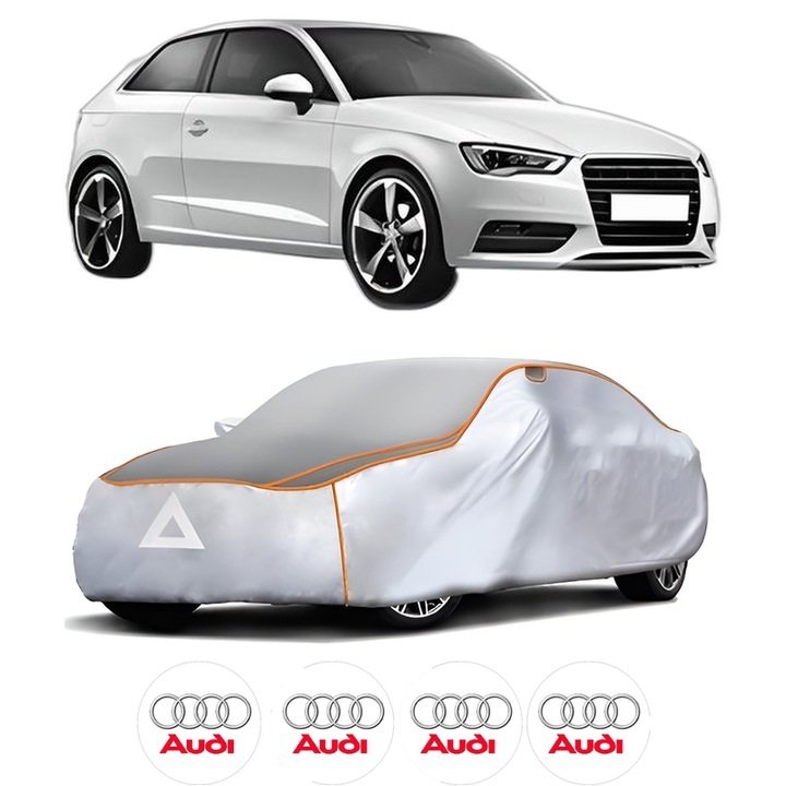 Husa Prelata Antigrindina Auto AUDI A3 (8V1, 8VK) din 2012-2020, Protectie auto contra intemperiilor la grindina, Waterproof, 4x Stickere auto AUDI