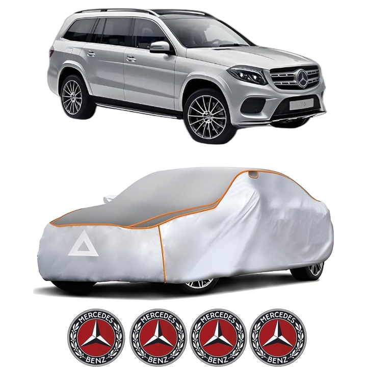 Husa Prelata Antigrindina Auto MERCEDES-BENZ GLS (X166) din 2015-2019, Protectie auto contra intemperiilor la grindina, Waterproof, 4x Stickere auto MERCEDES-BENZ