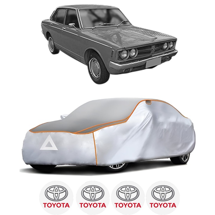 Husa Prelata Antigrindina Auto TOYOTA CORONA Saloon (_T8_) din 1971-1973, Protectie auto contra intemperiilor la grindina, Waterproof, 4x Stickere auto TOYOTA