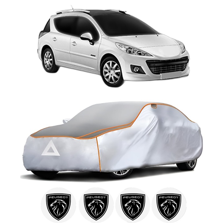 Husa Prelata Antigrindina Auto PEUGEOT 207 SW Estate Van (WK_) din 2007-2012, Protectie auto contra intemperiilor la grindina, Waterproof, 4x Stickere auto PEUGEOT