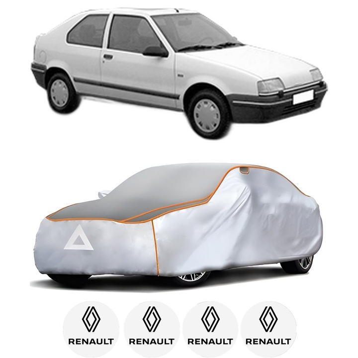 Husa Prelata Antigrindina Auto RENAULT 19 I (B/C53_) din 1988-1993, Protectie auto contra intemperiilor la grindina, Waterproof, 4x Stickere auto RENAULT