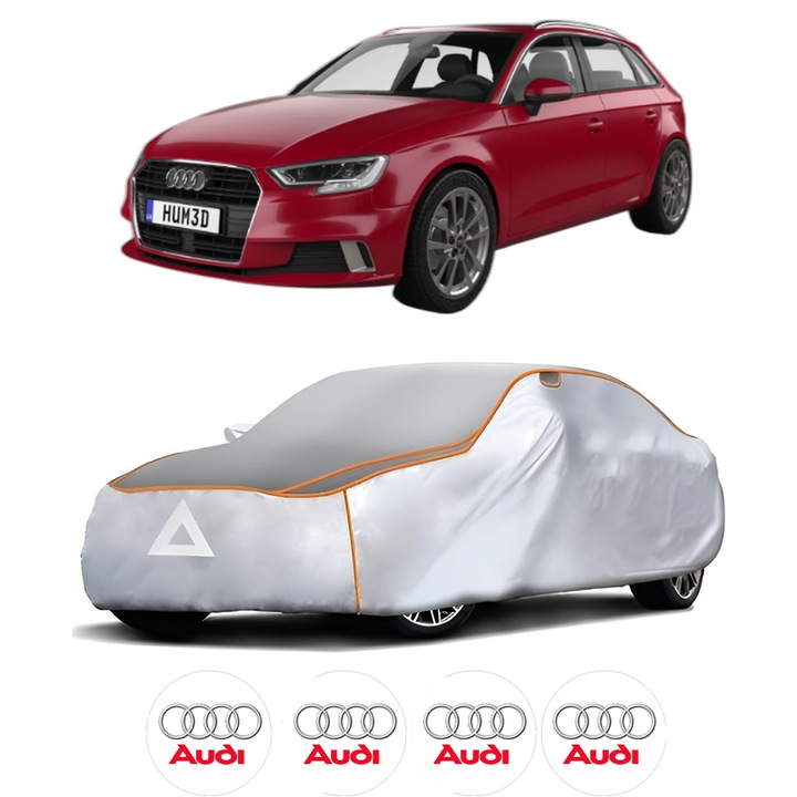 Husa Prelata Antigrindina Auto AUDI A3 Sportback (8YA, 8YF) din 2019-2022, Protectie auto contra intemperiilor la grindina, Waterproof, 4x Stickere auto AUDI