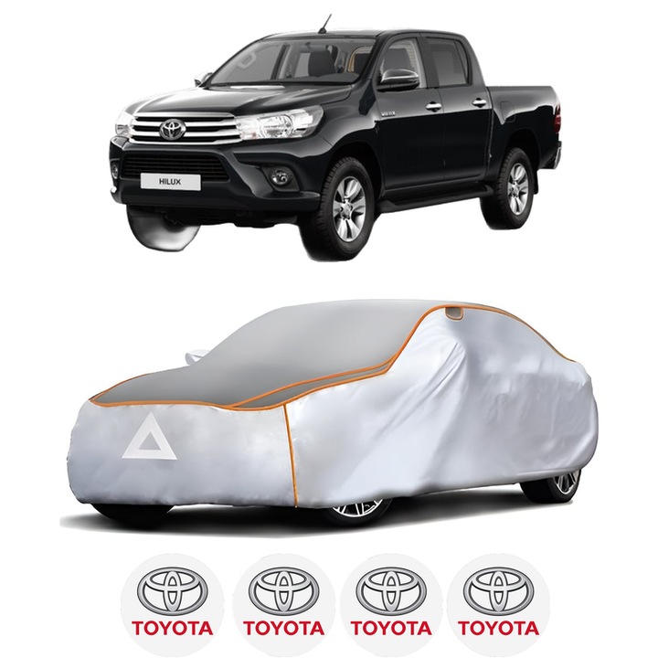 Husa Prelata Antigrindina Auto TOYOTA HILUX VIII Pickup (_N1_) din 2015-2020, Protectie auto contra intemperiilor la grindina, Waterproof, 4x Stickere auto TOYOTA