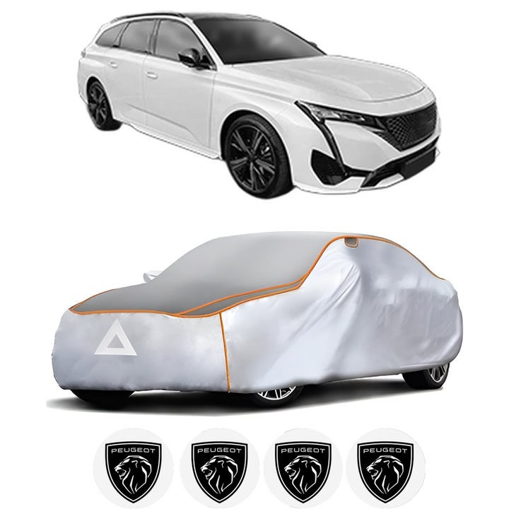 Husa Prelata Antigrindina Auto PEUGEOT 308 SW III (FC_, FJ_, FR_, F4_, FN_) din 2021-2023, Protectie auto contra intemperiilor la grindina, Waterproof, 4x Stickere auto PEUGEOT