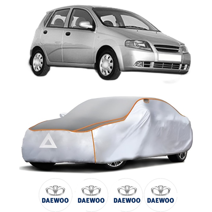 Husa Prelata Antigrindina Auto DAEWOO KALOS (KLAS) din 2002-2003, Protectie auto contra intemperiilor la grindina, Waterproof, 4x Stickere auto DAEWOO