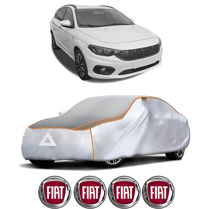 Husa Prelata Antigrindina Auto FIAT TIPO Estate (356_, 357_) din 2016-2022, Protectie auto contra intemperiilor la grindina, Waterproof, 4x Stickere auto FIAT