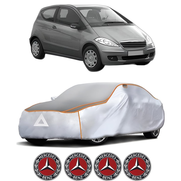 Husa Prelata Antigrindina Auto MERCEDES-BENZ A-CLASS (W169) din 2004-2012, Protectie auto contra intemperiilor la grindina, Waterproof, 4x Stickere auto MERCEDES-BENZ