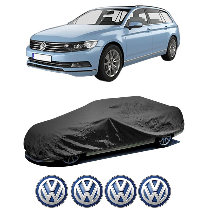 Husa tip prelata auto pentru Volskwagen PASSAT B8 Variant (3G5, CB5) din 2014-2024, Culoare Negru, material textil impermeabil, rezistanta la intemperii praf UV, CARPASSION Husa Protectie, 4 Stickere auto cu Volskwagen