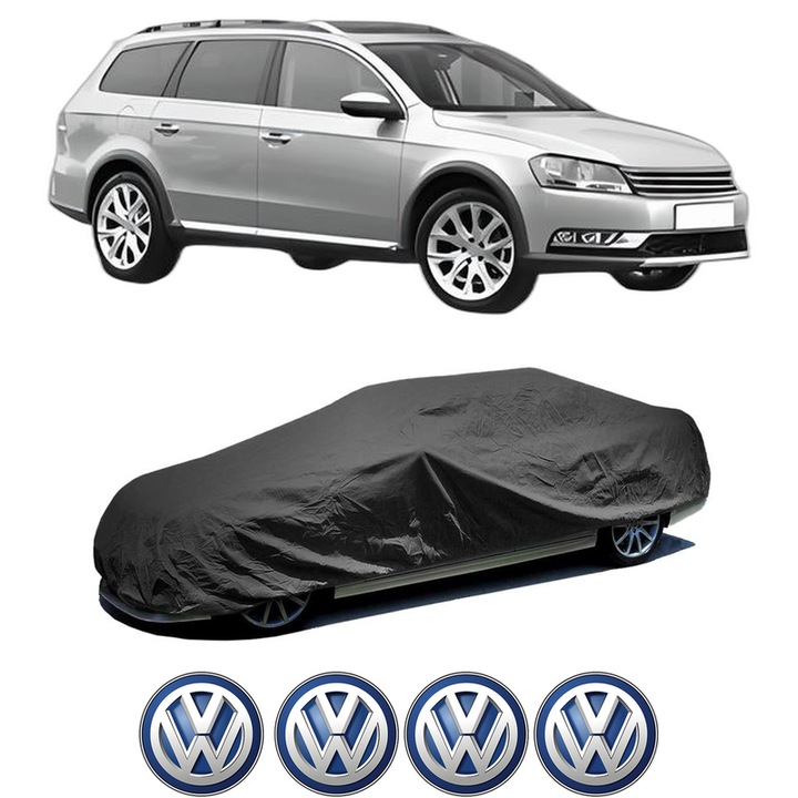Husa tip prelata auto pentru Volskwagen PASSAT ALLTRACK B7 (365) din 2012-2014, Culoare Negru, material textil impermeabil, rezistanta la intemperii praf UV, CARPASSION Husa Protectie, 4 Stickere auto cu Volskwagen