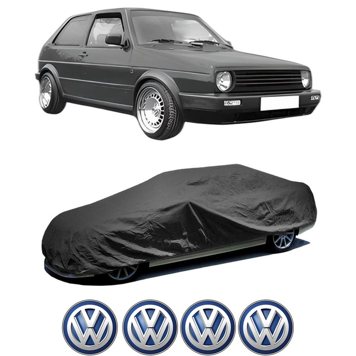 Husa tip prelata auto pentru Volskwagen POLO Hatchback Van (86CF) din 1992-1994, Culoare Negru, material textil impermeabil, rezistanta la intemperii praf UV, CARPASSION Husa Protectie, 4 Stickere auto cu Volskwagen