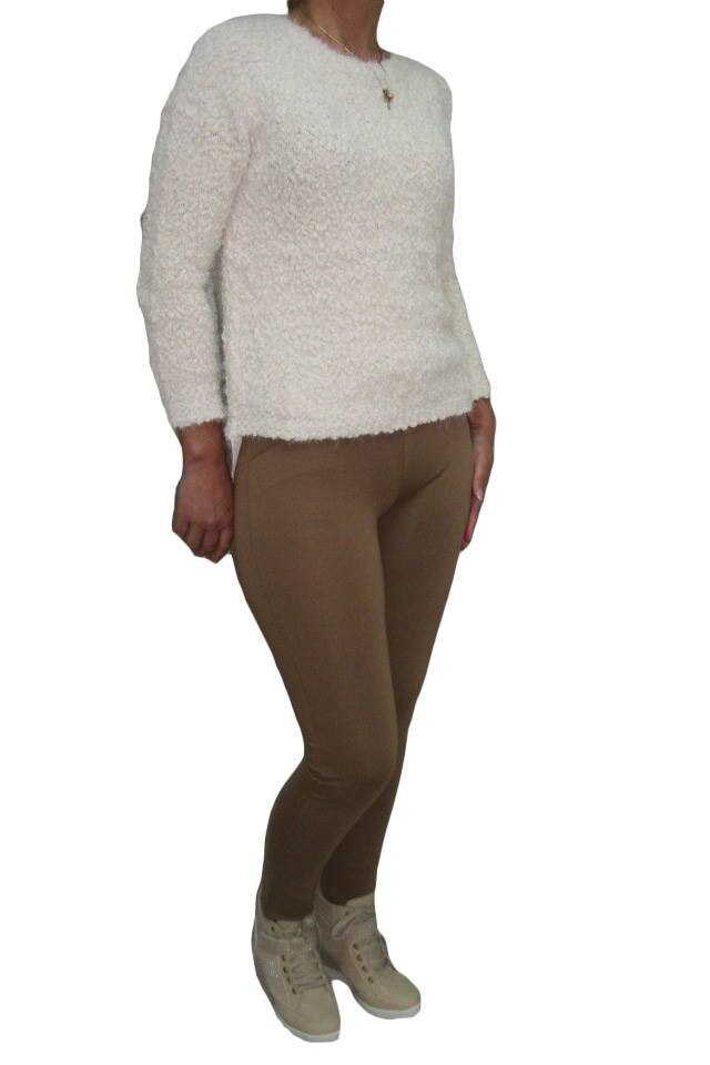Pantaloni moderni cu insertii din piele, D&J Exclusive, Bej