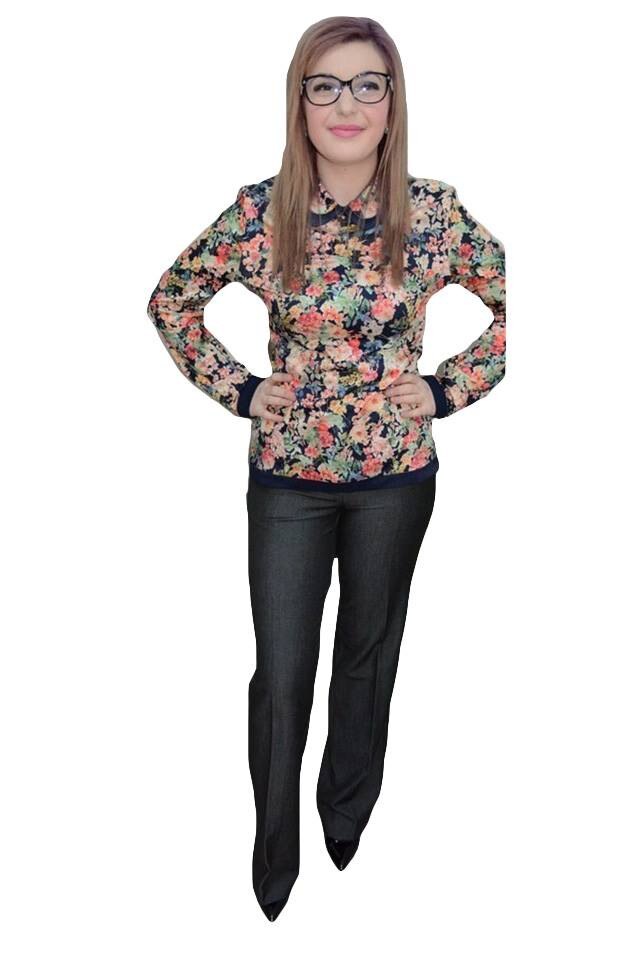 Pantaloni casual la dunga, model lung din stofa,D&J Exclusive,Gri