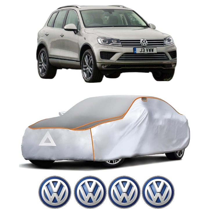 Husa Prelata Antigrindina Auto Volskwagen TOUAREG (7P5, 7P6) din 2010-2018, Protectie auto contra intemperiilor la grindina, Waterproof, 4x Stickere auto Volskwagen