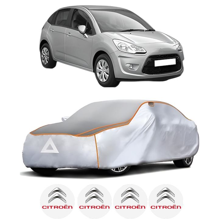 Husa Prelata Antigrindina Auto CITROEN C3 II (SC_) din 2009-2016, Protectie auto contra intemperiilor la grindina, Waterproof, 4x Stickere auto CITROEN