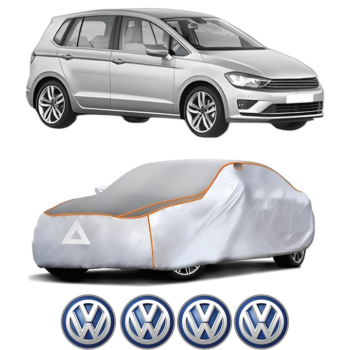 Husa Prelata Antigrindina Auto Volskwagen GOLF SPORTSVAN VII (AM1, AN1) din 2014-2020, Protectie auto contra intemperiilor la grindina, Waterproof, 4x Stickere auto Volskwagen