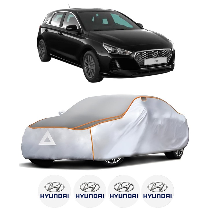 Husa Prelata Antigrindina Auto HYUNDAI i30 (PDE, PD, PDEN) din 2016-2021, Protectie auto contra intemperiilor la grindina, Waterproof, 4x Stickere auto HYUNDAI