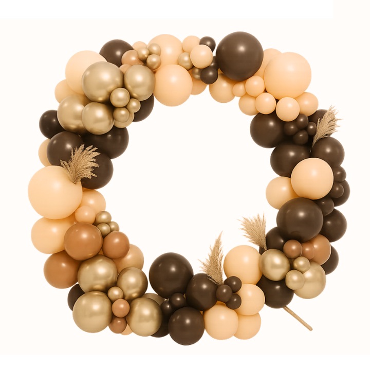 Set Baloane Decorative DFMiSHOP FreeQⓇ PD0041, Calitate superioara, Decor petreceri si evenimente, 132 piese, Material latex, Marimi 5", 10", 12", Maro, Caramiziu, Auriu