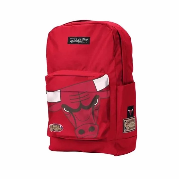 Rucsac Mitchell & Ness NBA Bulls, rosu si negru, 47x38x13cm, compartiment pentru laptop