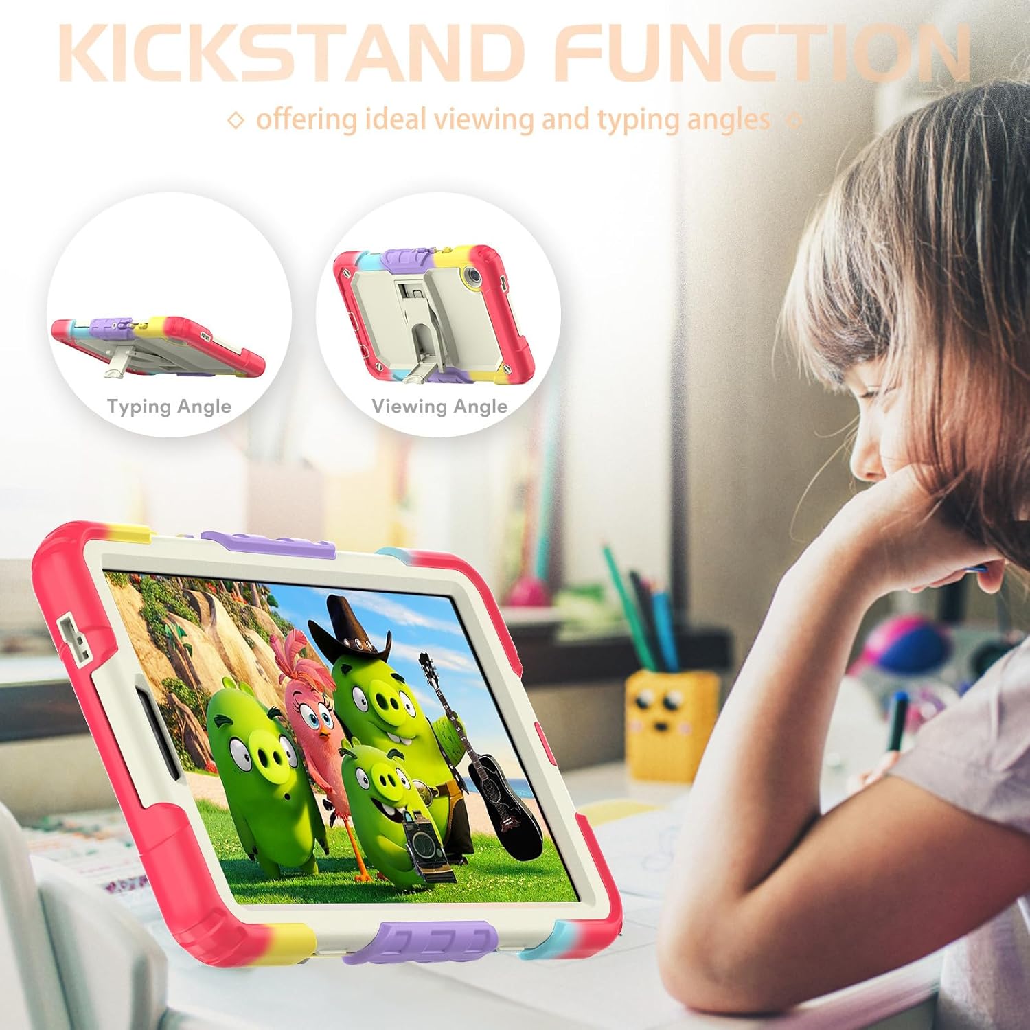 Husa Sigloo pentru Samsung Galaxy Tab A 8.0", 3 straturi, suport kickstand, rosu curcubeu